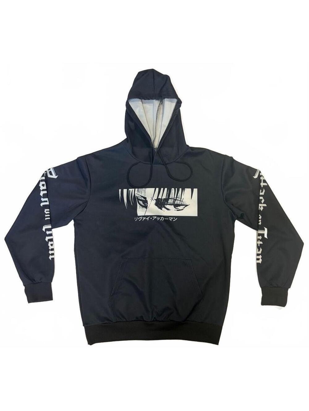 Three In Attack on Titan Levi Ackerman Hoodie M Black Anime Survey Corps AOT